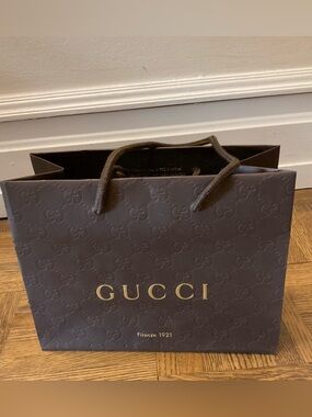 Gucci Brown Embossed GG Paper Shopping Bag with Gold Logo